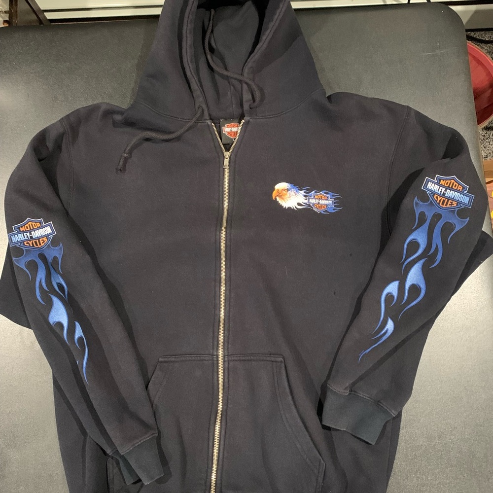 Harley-Davidson Black Hoodie with Silver Zipper